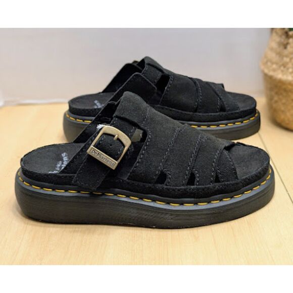 Dr. Martens Unisex Maxxy Slide Buttersoft Black Suede Leather Sandals UK 7 NWOB - Picture 1 of 13